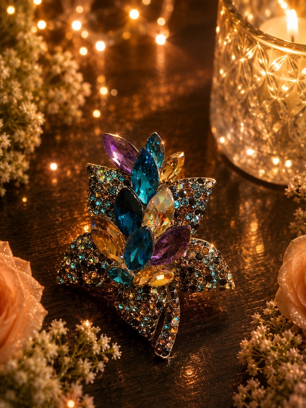 Multicolor Crystal Flower Brooch